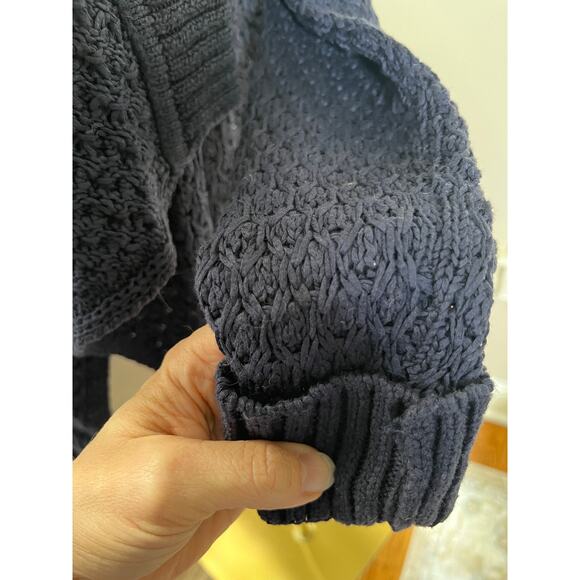 LOFT Navy Cotton Cardigan Small Open Knit Shawl Collar Lightweight Fall Sweater - Picture 10 of 12